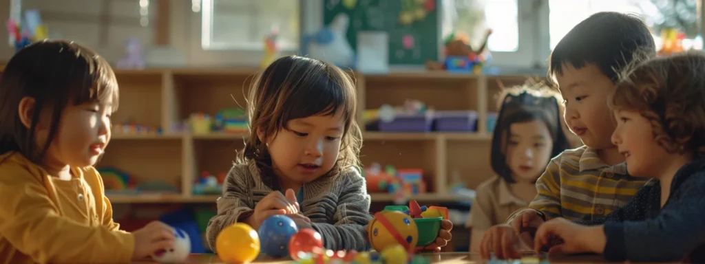 a group of preschoolers working together, sharing toys and communicating effectively, demonstrating key social skills in action.