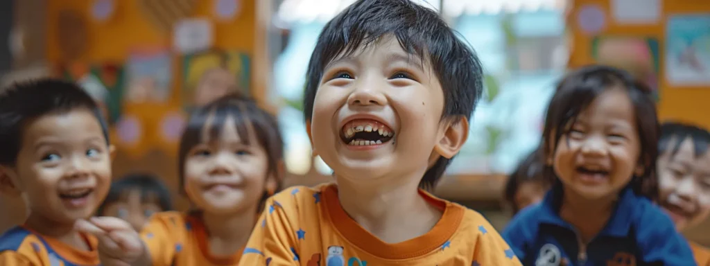 a group of children smiling while receiving genuine, individualized praise in a nurturing daycare environment.